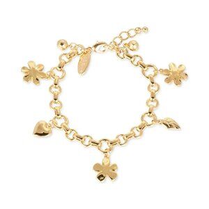 Style & Co Flower, Heart & Leaf Shaky Charm Link Bracelet in Gold MSRP $25 NWT